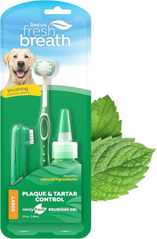 TropiClean Fresh Breath Dog Oral Care Kit | Complete Dog Toothbrush and Toothpaste Set for Plaque & Tartar Control | Dog Tooth Brushing Kit for Large Dogs in Saudi Arabia