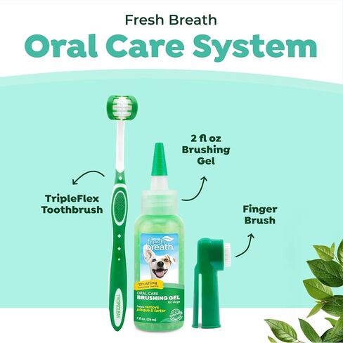 TropiClean Fresh Breath Dog Oral Care Kit | Complete Dog Toothbrush and Toothpaste Set for Plaque & Tartar Control | Dog Tooth Brushing Kit for Large Dogs in Saudi Arabia