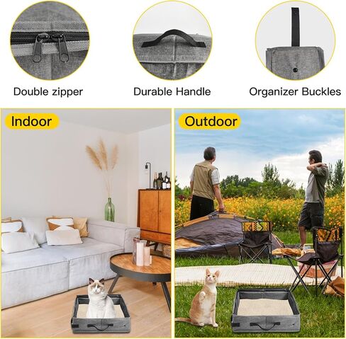 Portable Cat Travel Litter Box with Lid, Collapsible Travel Carrier Small Litter Box Set for Cat, No Smell Leak-Proof, Easy to Carry, Easy to Use in Hotels and Car (M,Plus Dual-Layer) in Saudi Arabia