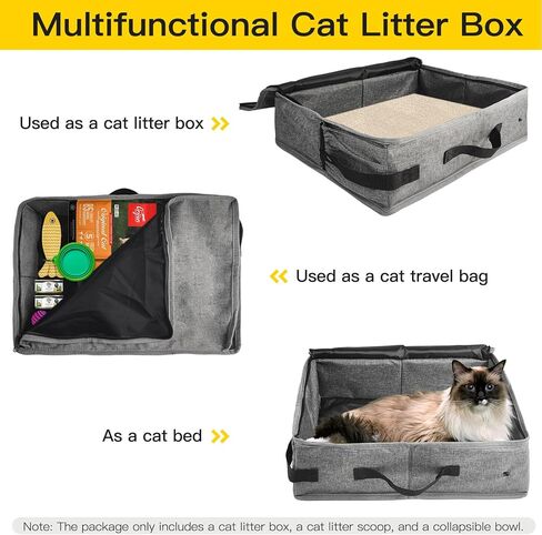 Portable Cat Travel Litter Box with Lid, Collapsible Travel Carrier Small Litter Box Set for Cat, No Smell Leak-Proof, Easy to Carry, Easy to Use in Hotels and Car (M,Plus Dual-Layer) in Saudi Arabia