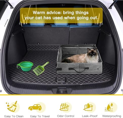 Portable Cat Travel Litter Box with Lid, Collapsible Travel Carrier Small Litter Box Set for Cat, No Smell Leak-Proof, Easy to Carry, Easy to Use in Hotels and Car (M,Plus Dual-Layer) in Saudi Arabia