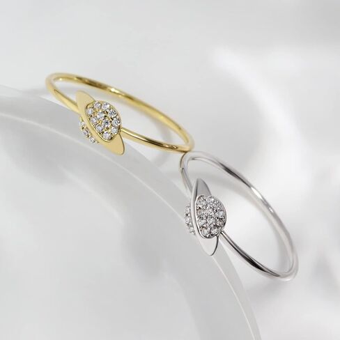 Meissa 925 Sterling Silver Ring Dainty Simple Minimalist Space Sky Universe Theme Ring Gold Plated Stackable Ring for Women Size Adjustable (Gold) in Saudi Arabia