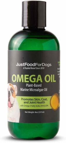 JustFoodForDogs مكمل زيت أوميغا بلس أوميغا 3 للكلاب، دعم الجلد والمعطف، صحة المفاصل، EPA وDHA من زيت الطحالب، مستدام وصديق للبيئة - 8 أونصة in Kuwait
