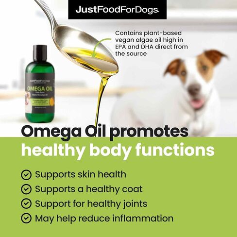 JustFoodForDogs مكمل زيت أوميغا بلس أوميغا 3 للكلاب، دعم الجلد والمعطف، صحة المفاصل، EPA وDHA من زيت الطحالب، مستدام وصديق للبيئة - 8 أونصة in Kuwait