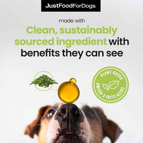 JustFoodForDogs مكمل زيت أوميغا بلس أوميغا 3 للكلاب، دعم الجلد والمعطف، صحة المفاصل، EPA وDHA من زيت الطحالب، مستدام وصديق للبيئة - 8 أونصة in Kuwait