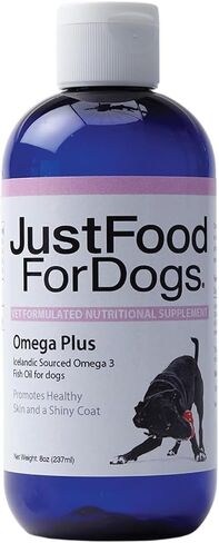 JustFoodForDogs مكمل زيت أوميغا بلس أوميغا 3 للكلاب، دعم الجلد والمعطف، صحة المفاصل، EPA وDHA من زيت الطحالب، مستدام وصديق للبيئة - 8 أونصة in Kuwait