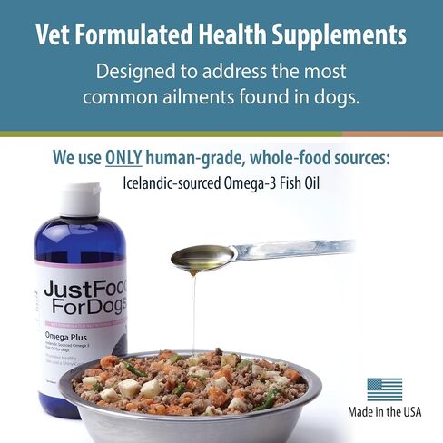 JustFoodForDogs مكمل زيت أوميغا بلس أوميغا 3 للكلاب، دعم الجلد والمعطف، صحة المفاصل، EPA وDHA من زيت الطحالب، مستدام وصديق للبيئة - 8 أونصة in Kuwait