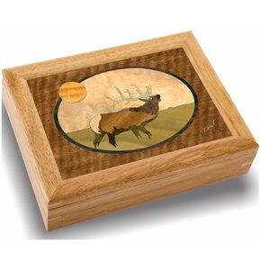 Wood Elk Jewelry Box - Hinged Lid Organizer for Rings, Bracelets, Watches - Store Your Precious Valuables In This Spacious Velvet-Lined Holder - (#2106BH 6x8x2)