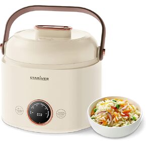 Stariver Small Rice Cooker, 2 Cups Uncooked Mini Portable Rice Cooker with Handle, Non-Stick Ramen Cooker, Rice Maker with Keep Warm & Delay Start Function, Electric Pot, 1L (Yellow)