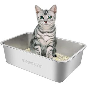 Stainless Steel Cat Litter Box with High Sides - Metal Litter Tray for Cat Kitten Rabbit and Dog - Anti- Slip & Non Stick Stainless Steel Pan, Easy to Clean