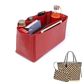 Vegan Leather Handbag Organizer in Cherry Red Color Compatible for the Designer Bag Neverfull GM