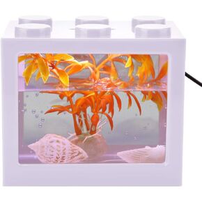 Mini Aquarium Box Small Betta Fish Multifunctional USB Rechargeable Fish with LED Light Lamp Reptile Feeding Box Building Block Fish Bowl Home Decor LED Light Feeding Box(Black)
