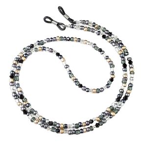 Grey Black and Tan Multi, Handmade Beaded Eyeglass Sunglass Chain Holder Leash, Grey Black and Tan Multi