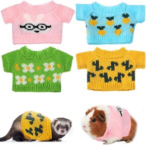 4 Pcs Easter Ferret Clothes Hamster Sweater Guinea Pig Clothes Bunny Costume Knitted Sweatshirt for Warm Winter Easter Vest Clothing Ferret Accessories Kit Small Animal Outfit
