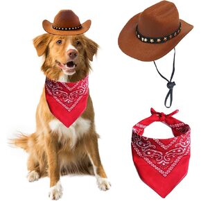 Dog Cowboy Hat Cat Cowboy Hat Mini Cowboy Hat for Dogs Cat Pet Cowboy Costume with Bandana Scarf Holiday Halloween Pet Party Decoration (pink, Small)