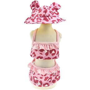 Leopard Dog Bikini Beach Swimsuit with Dog Hat Swimming Cap Puppy Bathing Dress Suit Summer Pet Clothes Cat Costumes for Small Dog (X-Large, Pink)