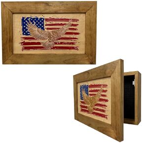 American Flag Hidden Gun Storage Cabinet With Eagle, Decorative Secure Concealed Gun Storage Safe by Bellewood Designs