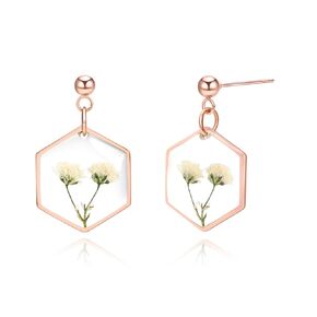 Jayden Forget-Me-Not Real Flower Earrings, Queen Anne Lace Resin Wildflower Earrings, Embossed Teardrop Earrings, Small Drop Earrings, Great for Party or Gift - Silver