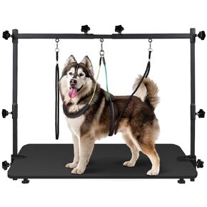Dog Grooming Table Arm - Adjustable 35" Height, 32"-47" Width, Dog Grooming Arm with Clamp and No-Sit Haunch Holders - Perfect for Medium & Large Pets