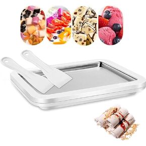Ice Cream Sorbet Maker Frozen Yogurt Machine, Instant Cold Roller Pan Plate with 2 spatulas, Home Made Soft Ice Cream Milkshake Gelato Fruit Smoothie