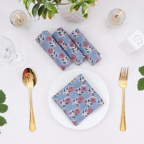 ANURAM Hand Block Printed 100% Pure Cotton Cloth Set of 4 18X18 Inch Washable Eco friendly Dinner Napkins, Everyday Use Christmas Party Wedding Gift Cocktail Home Decor Indian Napkins