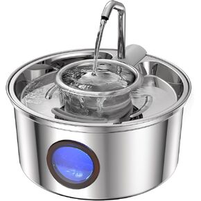 Cat Water Fountain,108oz/3.2L Stainless Steel Cat Fountain and Removable Water Bowl,Pet Fountain with Water Level Window,Quiet Pump,Multi-Filter, Water Tap, Provides Flowing,for Dog Cats