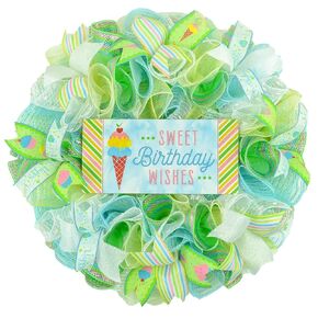 Ice Cream Birthday Wreath for Front Door - Everyone Happy Birth Day Decor - Pastel Family Pink Red Blue White Yellow Gold