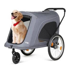 R8 Extra Large Foldable Pet Stroller, Dog Stroller & Pet Trailer for Large Dogs Under 100 lbs, Unmovable, Disabled & Pregnant Dogs - Conveniently Carriable by Bike and Car, Grey