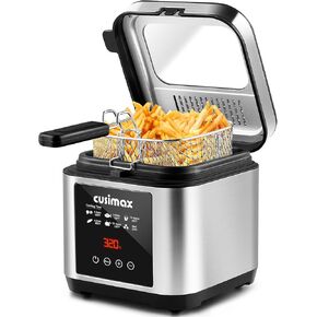 مقلاة عميقة مع سلة من كيوسيماكس، مقلاة كهربائية صغيرة للاستخدام المنزلي، حجم عائلي 2.6 لتر، غطاء مع نافذة عرض قابلة للإزالة، إعدادات تحكم رقمية بلمسة واحدة، أجزاء غير لاصقة آمنة للاستخدام في غسالة الأطباق in Kuwait