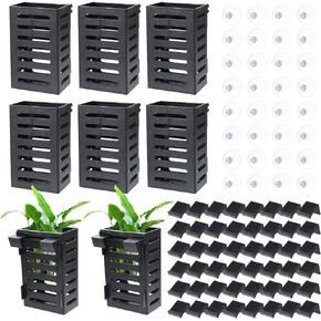Aquarium Plant Holder Set, 8 Plastic Pots with 48 Hooks and 32 Suction Cups, for Live Plants and Fish Tank Decorations in Saudi Arabia