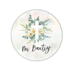 Mi Bautizo Spanish My Baptism Party Favor Stickers Labels with Cross - Mi Bautizo Español Pegatinos Stickers Labels for Baptism Favors, Eucalyptus Greenery Design -Set of 40 Stickers