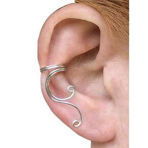 Fantasy-Inspired Fairy Ear Cuff Silver Earring for Non Pierced Elven Fake Cartilage Piercing