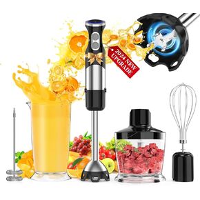 Immersion Blender Handheld 1100W Hand Blender Non Scratch Mixer Stick for Kitchen 12 Speed and Turbo Mode Chopper,Beaker,Whisk and Milk Frother for Milkshake Puree Smoothie Food