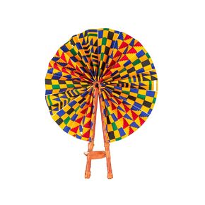 Handmade In Ghana African Ankara Fabric Decorative Folding Fan With Genuine Leather Handles (Fan C)