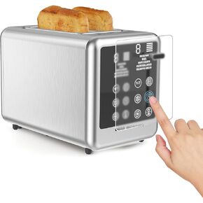 Smart Toaster Digital Tuch Screen Toaster with 5 Bread Selection 7 Shade Setting and Bagel/Defrost/Cancel/Reheat Function 1.5" 2 Slice Stainless Steel Toaster with Removable Crumb Tray