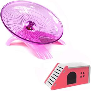 Hamster House Wood Bridge Climb Kit Exercise Wheel Jogging Running Silent Spinner Flying Saucer Pet Toys for Rat Gerbil Guinea Pig Chipmunk Mouse Small Animals