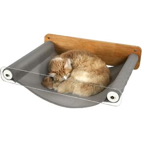 Cat Hammock Wall Mounted, Wooden Acrylic Kitty Bed Wall Furniture Shelves Floating Cat Perches for Sleeping, Playing, Climbing- MK2012A