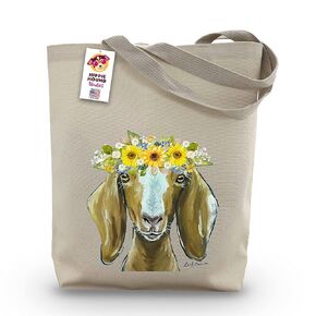 Goat Tote Bag - Handmade Totes - Canvas Goat Tote, Goat lover gift - Hippie Hound Studios Flower Crown Goat - Goat Gifts For Mom