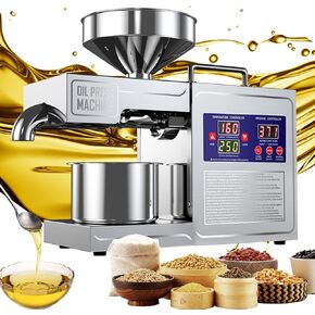 Oil Press Machine Oil Extractor Commercial Automatic Stainless Steel Cold Press Oil Machine Electric Seed Oil Maker Silver Oil Pressure Machine for Home Use 820W 110V US Plug