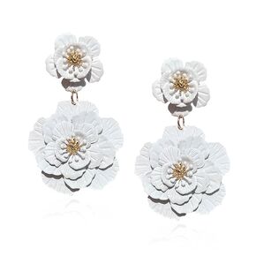 Just Follow Large Double Flower Earrings Candy Color Metal Flower Dangle Earrings Romantic Boho Sweet Flower Statement Earrings for Women Girl Wedding Party Jewelry (Hot Pink)