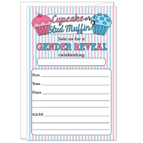 20 Cupcake or Stud Muffin Gender Reveal Party Invitations with Envelopes