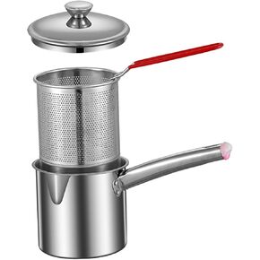 Deep Frying Pot Frying Basket Stainless Steel with Filter Basket Nonstick Practical Cooking Tool Cooking Pot for Home Kitchen Camping Picnic, Small with Lid