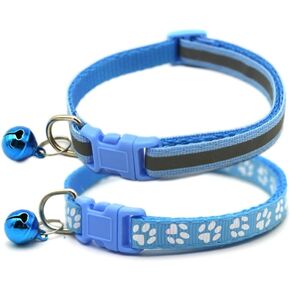 Puppy Collar with Bell, 2-Pack Basic & Reflective Cat Collar with Bells for XXS Xs Small Pet Dogs Boy Tiny Kitten Male Animal, Blue Neck 7-12 inch