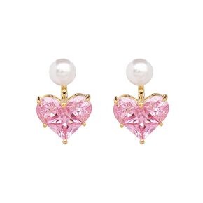 Boho Pearl Jacket Earrings Crystal Heart Earrings Pearl Stud Earrings Rhinestone Heart Dangle Earrings Two Ways Front Back Earrings Jewelry for Women and Girls Gifts