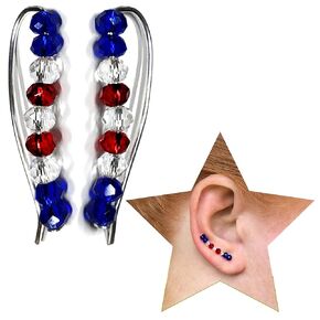 American Flag Fourth of July Earrings, USA Jewelry, Patriotic Ear climbers, Red, White and Blue Jewelry, Independence Day Earrings, American Flag Earrings
