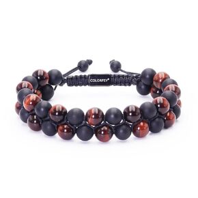 Protection Crystal Bracelet for Men, COLORFEY Mens Bracelet Red Tiger Eye Onyx Beads Bracelet 8mm, Handcrafted 2Row Masculine Beaded Bracelet for Men, Real Stone Crystal Bracelet Unique Gifts for Him