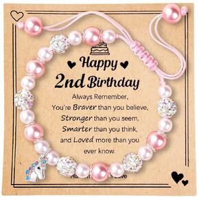 1 Year Old Girl Birthday Gift,Unicorn Birthday Gifts for 1/2/3/5/8 Year Old Girls,Teen Girl Gifts Trendy Stuff,Pink Pearl Sparkly Beads Charm Adjustable Bracelet for Daughter,Granddaughter,Niece (1st)