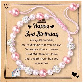 1 Year Old Girl Birthday Gift,Unicorn Birthday Gifts for 1/2/3/5/8 Year Old Girls,Teen Girl Gifts Trendy Stuff,Pink Pearl Sparkly Beads Charm Adjustable Bracelet for Daughter,Granddaughter,Niece (1st)