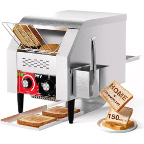 PYY Commercial Toaster Conveyor 150slices/h - Restaurant Toaster for Bun Bagel Bread, Stainless Steel Conveyor Toaster Heavy Duty, 1300W