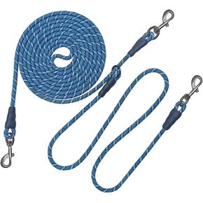 Dog Tie Out for 2 Dogs, 12ft/ 20ft/ 30ft Portable Reflective Long Dog Tether for Dogs up to 250lbs, Outdoor Overhead Trolley Runner with 4ft Zipline Rope for Outside Camping Yard Parks